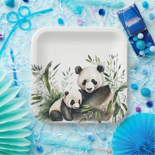 Panda-Bär mit Kübel Pappteller (Party)