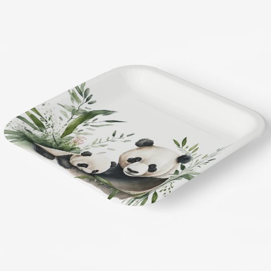 Panda-Bär mit Kübel Pappteller (Gewinkelt)