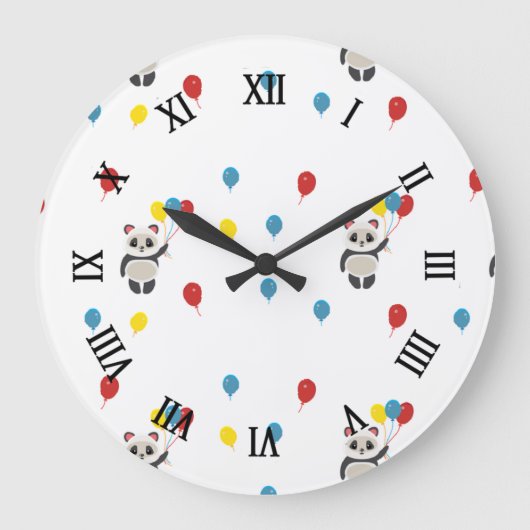Panda Bär mit Luftballons weiß Große Wanduhr (Vorderseite)