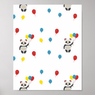Panda Bär mit Luftballons weiß Poster