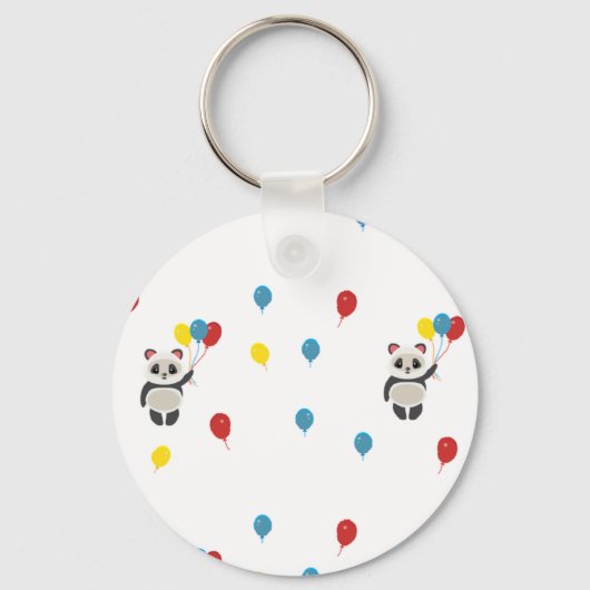Panda Bär mit Luftballons weiß Schlüsselanhänger (Vorderseite)