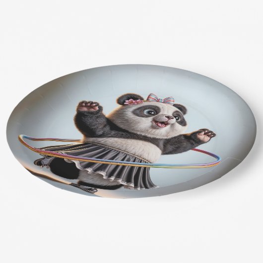 Panda Bär mit Regenbogen Hula Hoop Pappteller (Schrägansicht)