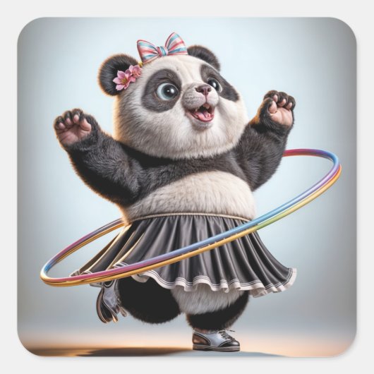 Panda Bär mit Regenbogen Hula Hoop Quadratischer Aufkleber (Vorderseite)