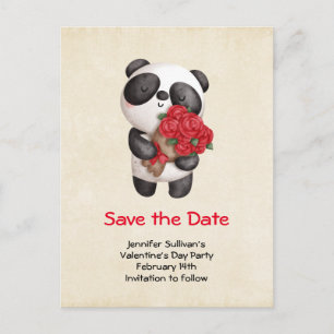 Panda-Bär mit Rosenbouquet Save the Date Einladungspostkarte