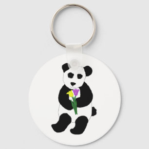 Panda Bär mit Tulpen Schlüsselanhänger