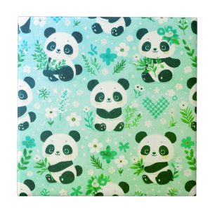 Panda-Bär-Muster Grün Druck Fliese