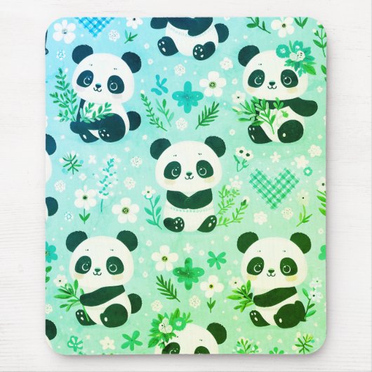 Panda-Bär-Muster Grün Druck Mousepad (Vorne)