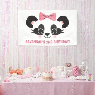 Panda-Bär Rosa Geburtstagsfeier Hintergrund Banner