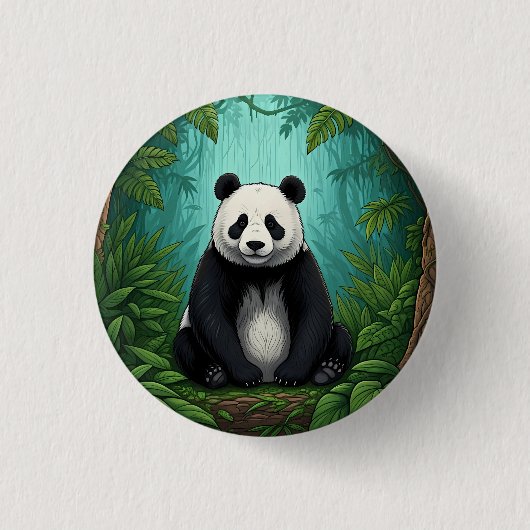 Panda-Bär sitzt auf einer Lichtung im Dschungel Button (Vorderseite)