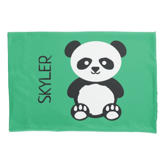 Panda-Bär TierKawaii scherzt personalisiertes Grün Kissenbezug (Vorderseite)