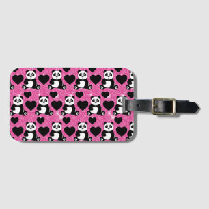 Panda Bär Tierliebhaber Schwarze Herzen Rosa Glitt Gepäckanhänger