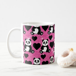 Panda-Bär-Tierliebhaber Schwarze Herzen Rosa Glitt Kaffeetasse