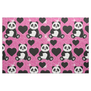 Panda-Bär-Tierliebhaber schwarze Herzen rosa Glitt Stoff
