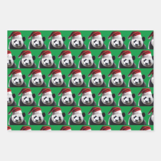 Panda Bär trägt einen Weihnachtsmann-Hut Geschenkpapier Set (Vorderseite 3)
