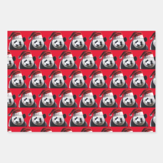 Panda Bär trägt einen Weihnachtsmann-Hut Geschenkpapier Set (Vorderseite 2)