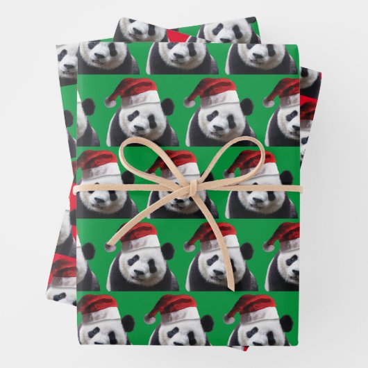 Panda Bär trägt einen Weihnachtsmann-Hut Geschenkpapier Set (Beispiel)