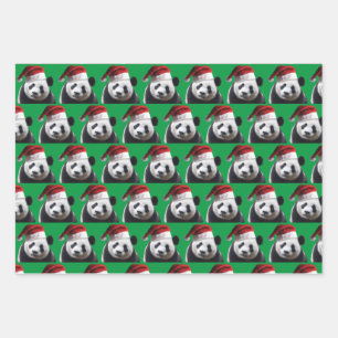 Panda Bär trägt einen Weihnachtsmann-Hut Geschenkpapier Set