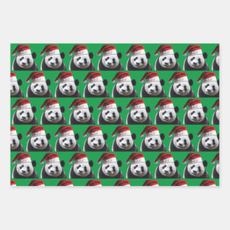 Panda Bär trägt einen Weihnachtsmann-Hut Geschenkpapier Set