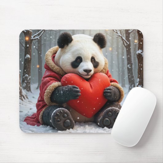Panda Bär umarmt ein Herzkissen Mousepad (Mit Mouse)