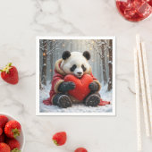 Panda Bär umarmt ein rotes Herzklopfen Serviette (Beispiel)