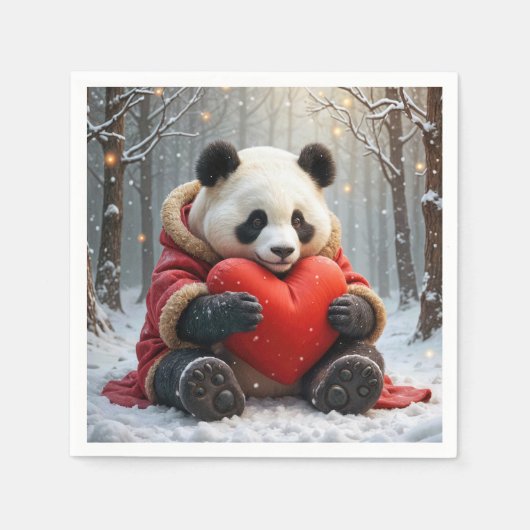 Panda Bär umarmt ein rotes Herzklopfen Serviette (Vorderseite)