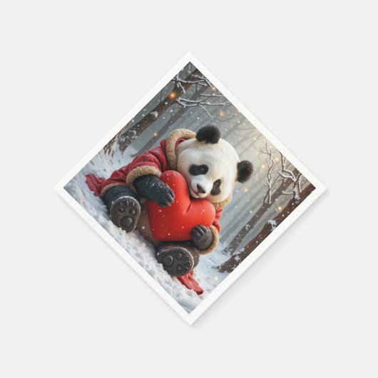 Panda Bär umarmt ein rotes Herzklopfen Serviette (Ecke)