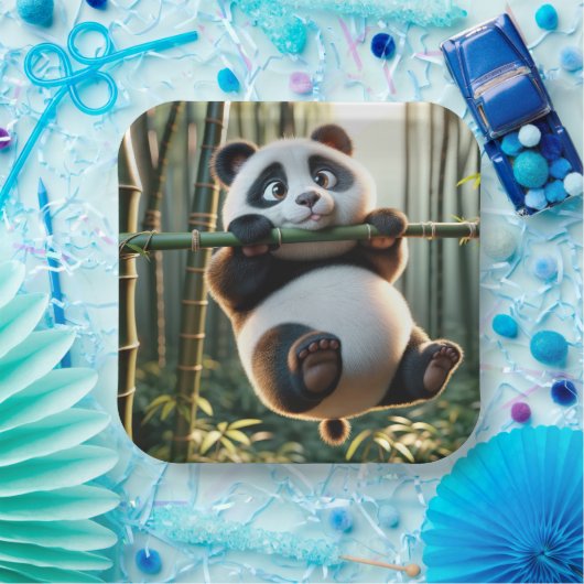 Panda Bären aus einer Zweigstelle in Bambus Pappteller (Party)