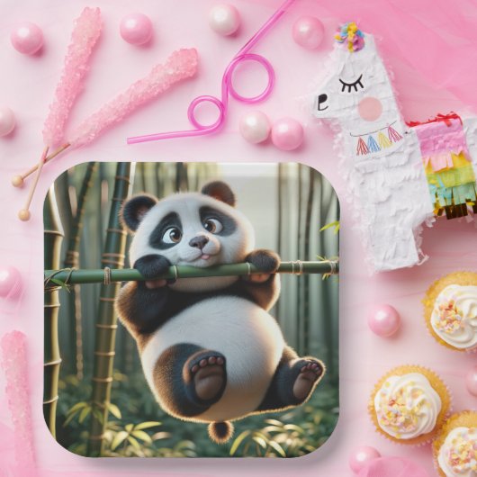 Panda Bären aus einer Zweigstelle in Bambus Pappteller (Party)
