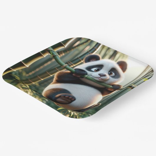 Panda Bären aus einer Zweigstelle in Bambus Pappteller (Gewinkelt)