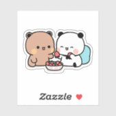 Panda Bären, Bubu und Dudu essen Erdbeeren Aufkleber (Blatt)