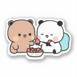 Panda Bären, Bubu und Dudu essen Erdbeeren Aufkleber