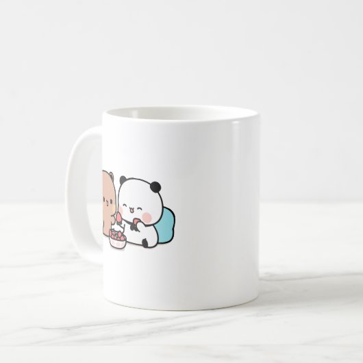Panda Bären, Bubu und Dudu essen Erdbeeren Kaffeetasse (Vorderseite Links)