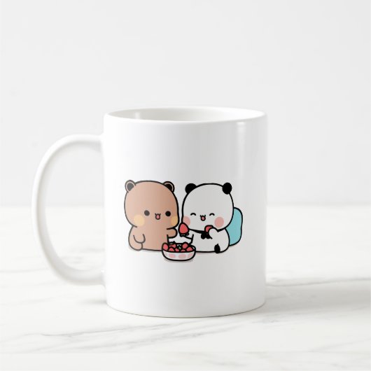 Panda Bären, Bubu und Dudu essen Erdbeeren Kaffeetasse (Links)