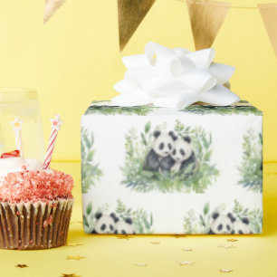 Panda-Bären in Bamboo-Blätter Geschenkpapier