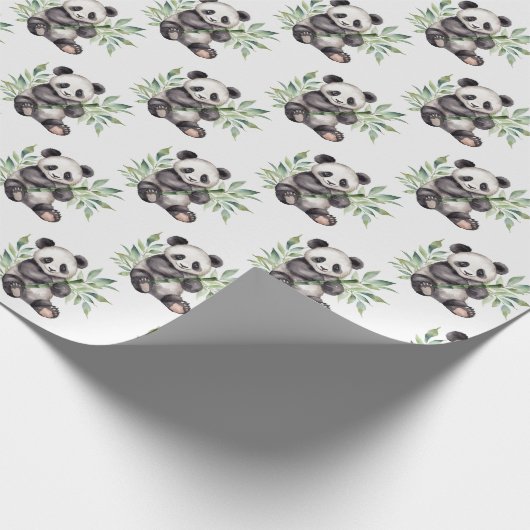 Panda-Bären in Bamboo-Blätter Geschenkpapier (Ecke)