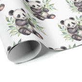 Panda-Bären in Bamboo-Blätter Geschenkpapier (Rolleneckpunkt)