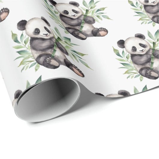 Panda-Bären in Bamboo-Blätter Geschenkpapier (Rolleneckpunkt)