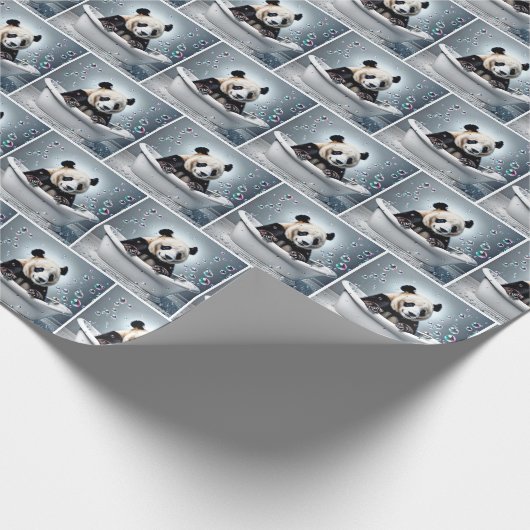 Panda-Bären in der Blase im Bad Geschenkpapier (Ecke)