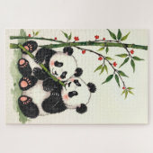 Panda-Bären-Paar Einfache Liebe Tuschkunst Puzzle (Horizontal)