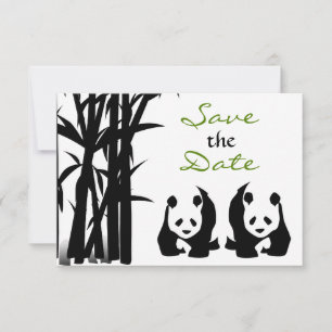 Panda-Bären und Bambus-Hochzeit Termin vormerken Save The Date