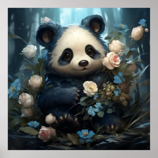 Panda Bären und Blume Poster (Vorne)