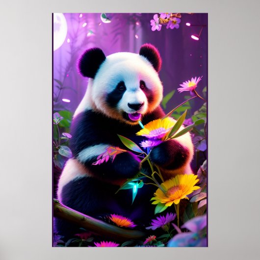 Panda Bären und Blume Poster (Vorne)