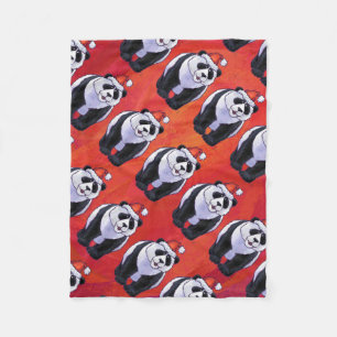 Panda Bären Weihnachten auf Rot Fleecedecke