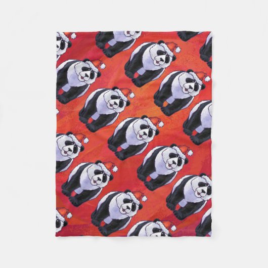 Panda Bären Weihnachten auf Rot Fleecedecke (Vorderseite)