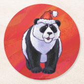 Panda Bären Weihnachten auf Rot Runder Pappuntersetzer (Vorderseite)