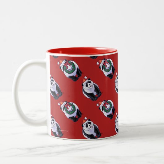 Panda Bären Weihnachten auf Rot Zweifarbige Tasse (Links)