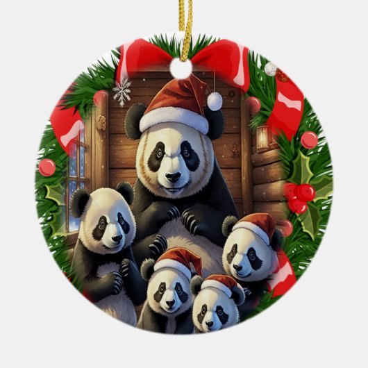 Panda Bären Weihnachten Keramik Ornament (Vorne)