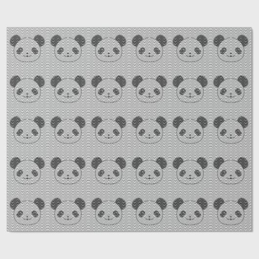 Panda Bärengesicht auf Wellenmuster Geschenkpapier (Flach)