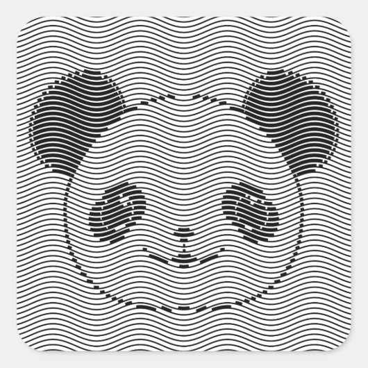 Panda Bärengesicht auf Wellenmuster Quadratischer Aufkleber (Vorderseite)