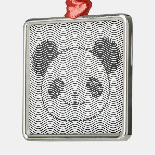 Panda Bärengesicht auf Wellenmuster Silbernes Ornament (Links)